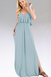 Blue  Maxi Dress with Ruffled Top
